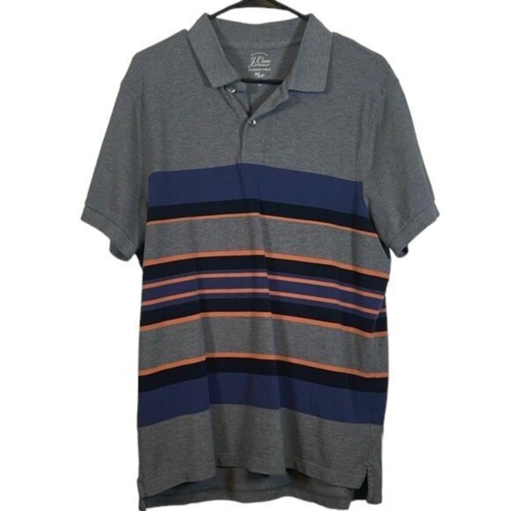 J Crew Gray Stripe Classic Polo Knit Goods Pullover Shirt Size Large EUC #6771